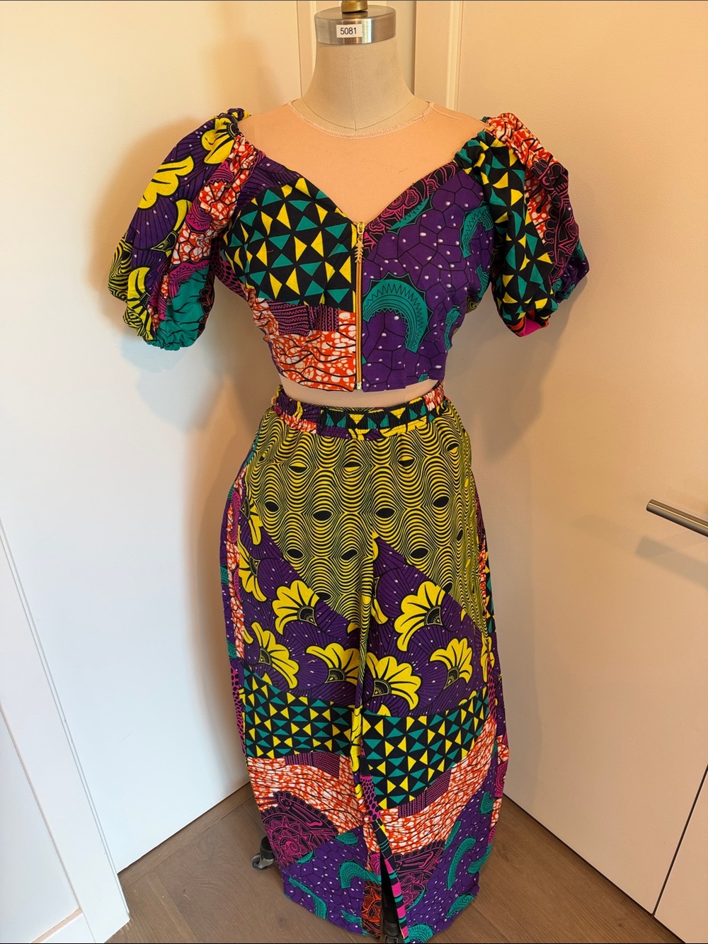 Colorful Ankara Two-Piece Pantset in Purple & Yellow